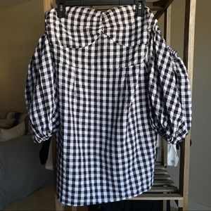 Boohoo off shoulder blk & white gingham mini dress